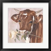 Framed 'Peony Cow I' border=