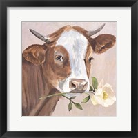 Framed 'Peony Cow II' border=