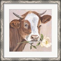 Framed 'Peony Cow II' border=