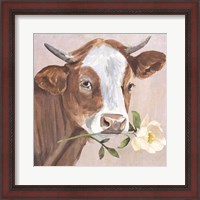 Framed 'Peony Cow II' border=