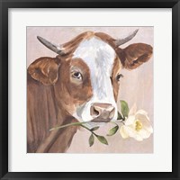 Framed 'Peony Cow II' border=