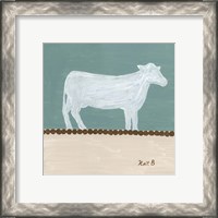 Framed 'Out to Pasture V  White Cow' border=