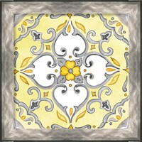 Framed 'Jewel Medallion yellow gray IV' border=