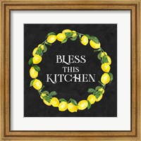 Framed 'Live with Zest wreath sentiment I-Bless this Kitchen' border=