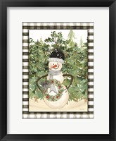 Snowman with Wreath Framed Print