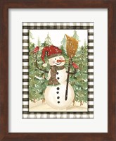 Framed Snowman with Cardinals