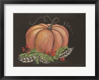 Framed Pumpkin and Feathers