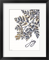 Joy Navy Gold Leaves Framed Print