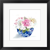 Framed 'Peonies In A Bowl II' border=