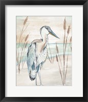 Framed 'Heron By Beach Grass I' border=