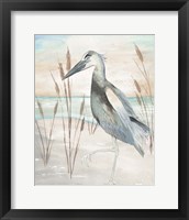 Framed 'Heron by Beach Grass II' border=