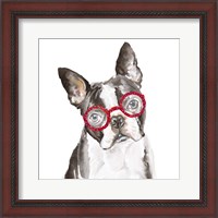 Framed 'French Bulldog with Glasses' border=