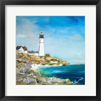 Framed 'Lighthouse on the Rocky Shore I' border=