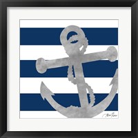 Framed 'Silver Coastal on Blue Stripe I' border=