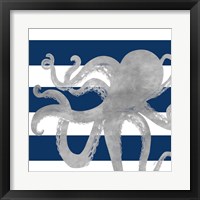 Framed 'Silver Coastal on Blue Stripe II' border=