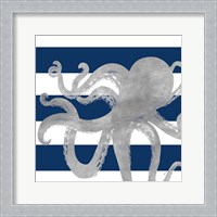 Framed 'Silver Coastal on Blue Stripe II' border=