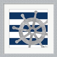 Framed 'Silver Coastal on Blue Stripe III' border=