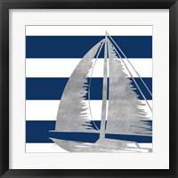 Framed 'Silver Coastal on Blue Stripe IV' border=