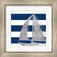 Framed 'Silver Coastal on Blue Stripe IV' border=