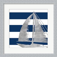 Framed 'Silver Coastal on Blue Stripe IV' border=