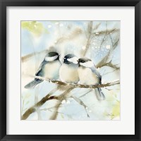 Framed Three Chickadees in Spring Sq