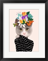 Framed Cat With Flowers and Finch