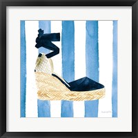 Beach Glam VI Navy on Stripes Framed Print