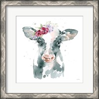 Framed 'Floral Cow Pink Sq' border=