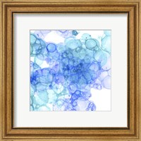 Framed 'Bubble Square Aqua & Blue II' border=