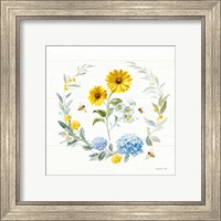 Framed 'Bees and Blooms Flowers IV with Wreath' border=