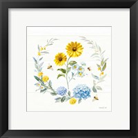 Framed 'Bees and Blooms Flowers IV with Wreath' border=