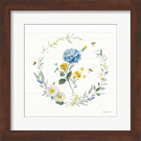 Framed 'Bees and Blooms Flowers III with Wreath' border=