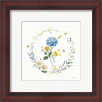 Framed 'Bees and Blooms Flowers III with Wreath' border=