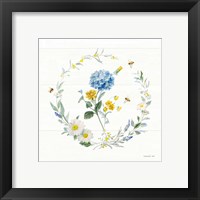 Framed 'Bees and Blooms Flowers III with Wreath' border=