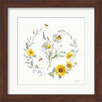 Framed 'Bees and Blooms Flowers II with Wreath' border=