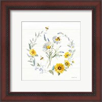 Framed 'Bees and Blooms Flowers II with Wreath' border=