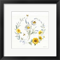 Framed 'Bees and Blooms Flowers II with Wreath' border=