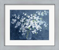 Framed Fresh White Bouquet Dark Blue