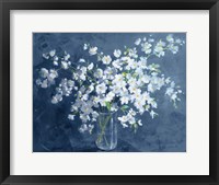 Framed Fresh White Bouquet Dark Blue