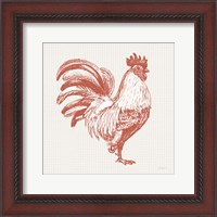 Framed 'Cottage Rooster I Red' border=