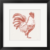 Framed 'Cottage Rooster I Red' border=