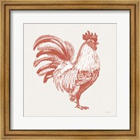 Framed 'Cottage Rooster I Red' border=