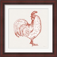 Framed 'Cottage Rooster III Red' border=