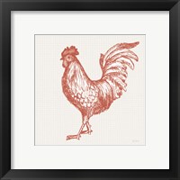 Framed 'Cottage Rooster IV Red' border=