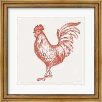 Framed 'Cottage Rooster IV Red' border=