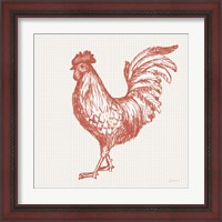 Framed 'Cottage Rooster IV Red' border=