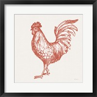 Cottage Rooster IV Red Framed Print