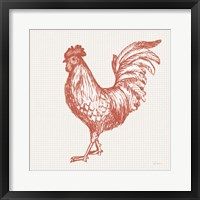 Framed 'Cottage Rooster IV Red' border=