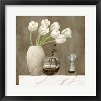Framed 'Floral Setting on White Marble I' border=