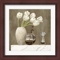 Framed 'Floral Setting on White Marble I' border=